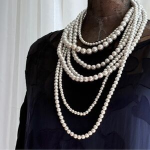 Vintage Faux Multi-strand White Pearl Cluster Necklace